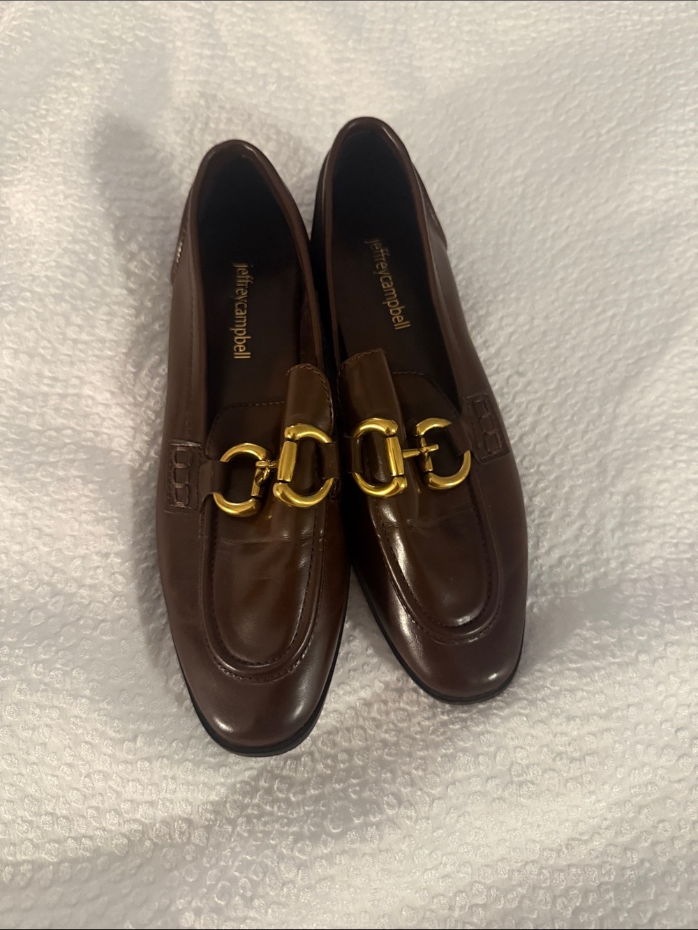 Jeffrey Campbell Brown Leather Loafers with Gold Horsebit Sz 6.5 - Picture 3 of 12